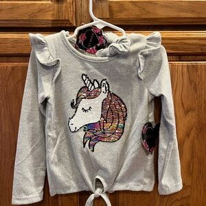 btween Gray Long Sleeve Unicorn Shirt with Sequins